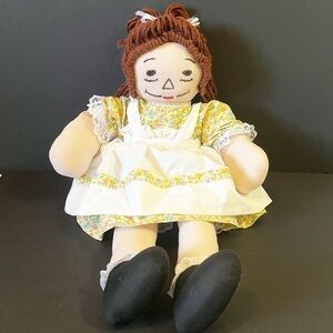 Vintage Raggedy Ann Rag Doll I Love You Heart Handmade Dress Bloomers Apron